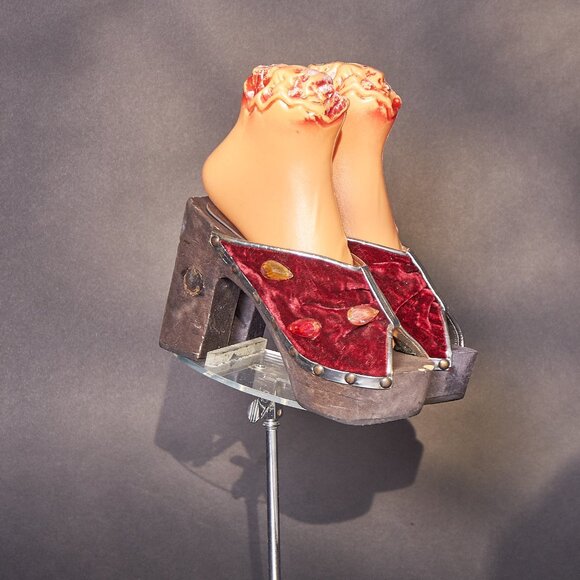 1970s Deadstock Purple Velvet and Jeweled Clogs Platform Heels - Picture 1 of 13